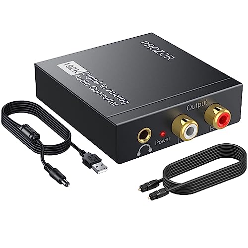 PROZOR 192KHz Digital to Analog Audio Converter DAC Digital SPDIF Optical to Analog L/R RCA Converter Toslink Optical to 3.5mm Jack Adapter for PS3 HD DVD PS4 Amp Apple TV Home Cinema