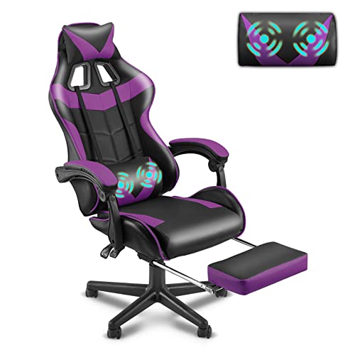 Purple Gaming Chair with Footrest