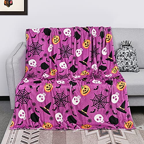 Purple Halloween Blanket Fleece with Gift Bag - Soft and Cozy
