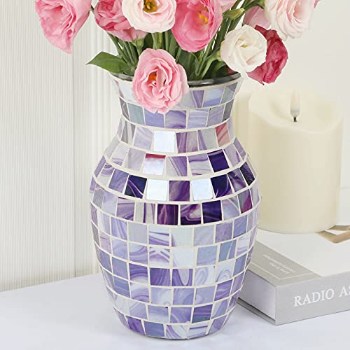 Purple Mosaic Glass Vase for Home Decor