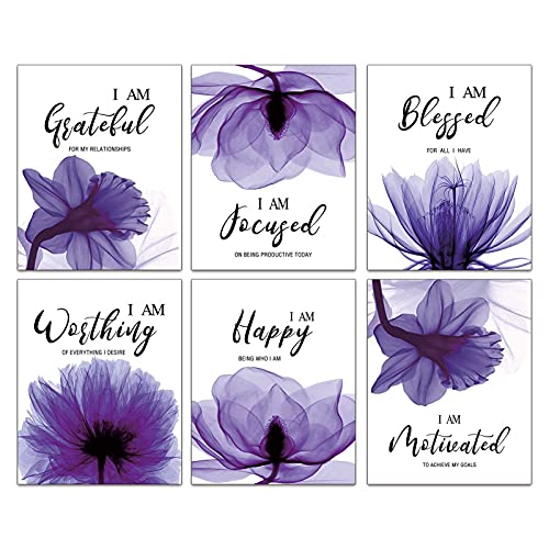 Purple Tulip Inspirational Quotes Wall Art Set (8”X10” Canvas)