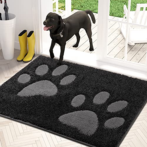 PURRUGS Dirt Trapper Door mat 32" x 47", Non-Skid/Slip Machine Washable Entryway Rug, Dog Door Mat, Super Absorbent Welcome mat for Muddy Wet Shoes and Paws, Charcoal