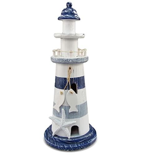 Puzzled COTA Global Blue Stripes Wooden Lighthouse Decor