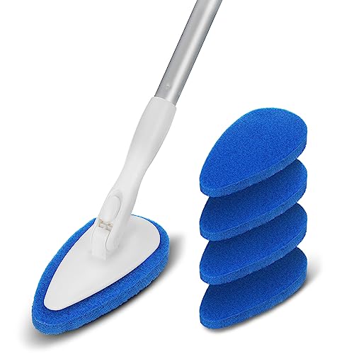 Tub Tile Scrubber Extendable Long Handle 58,Shower Cleaning Brush with  Stiff Bristle,Microfiber Pad,2 Scrubbing Pads for Bathroom Floor Tile Wall  Sink Bathtub