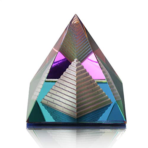 QFkris Crystal Pyramid Figurine Collectible, Rainbow Color Prism Desk Ornament Glass Paperweight