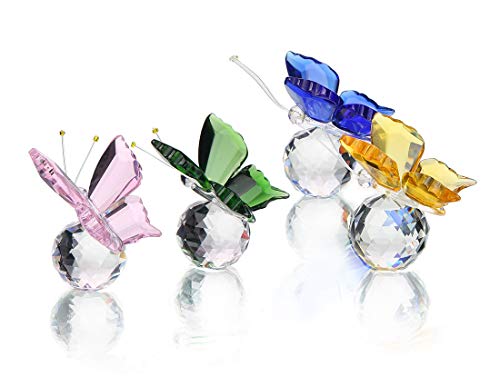 QFkris Glass Butterfly Figurine with Crystal Ball