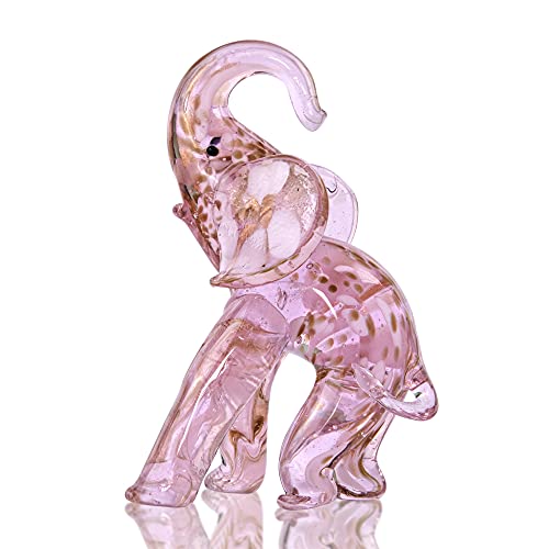 QFkris Glass Pink Elephant Figurines Collectibles, Hand Blown Glass Art Animal Figurine Bring Good Luck for Table Home Decoration