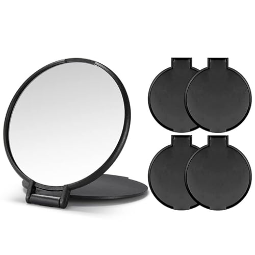 Qislee Compact Mirror Bulk, Round Makeup Mirror for Purse, Set of 4 (Black)