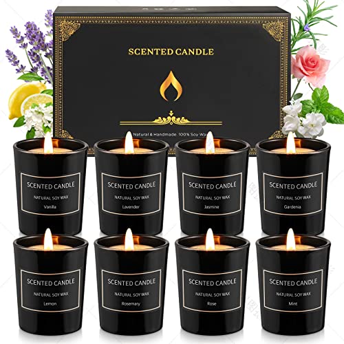Qizeion 8 Pack Candles for Home Scented Aromatherapy Candles Gifts Set for Women Soy Wax Long Lasting Jar Candles for Birthday Mother's Day Gifts, 3.5oz