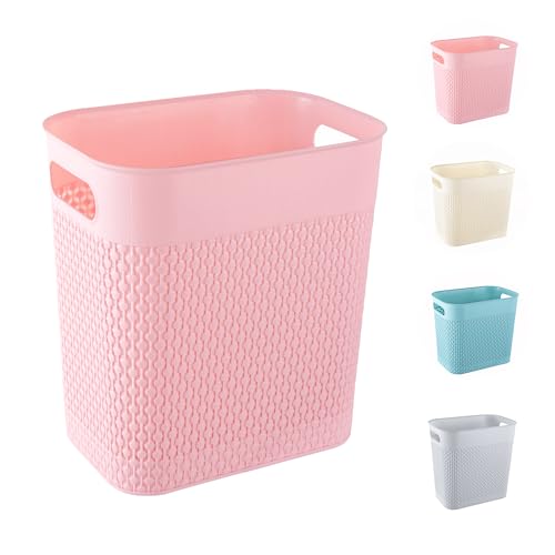 QPB Plastic Trash Can Wastebasket Slim Garbage Can Plastic Waste Basket Garbage Container Basket with Handles, Space Saving (Large, Pink)