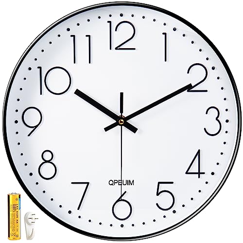QPEUIM Wall Clock 12 Inch Wall Clocks Non-Ticking Battery Operated with Stereoscopic Dial Ultra-Quiet Movement Quartz