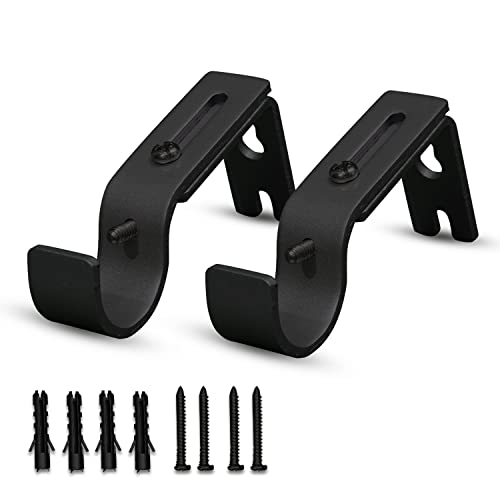 Quality Den Adjustable Curtain Rod Bracket - Metal Curtain Rod Holders with Screws for 1 Inch Wall Rod, Heavy Duty & Rust Resistant (Black - 2 pcs)