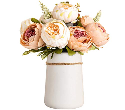 Queen Bee Silk Peony Bouquet with Ceramic Vase Included
