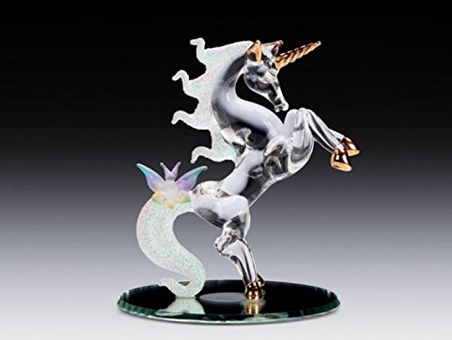 Queenmew Blown Glass Unicorn with Butterfly Figurine