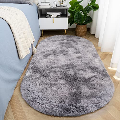QXKAKA Fluffy Oval Rug - Soft and Cozy Bedside Rug for Bedroom
