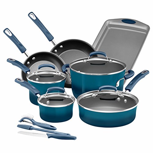 Rachael Ray Brights Nonstick Cookware Set - 14 Piece, Marine Blue