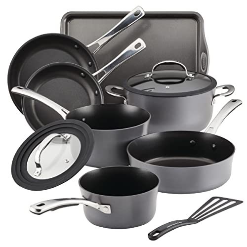 Rachael Ray Cook + Create Hard Anodized Nonstick Cookware/Pots and Pan Set, 10 Piece - Black