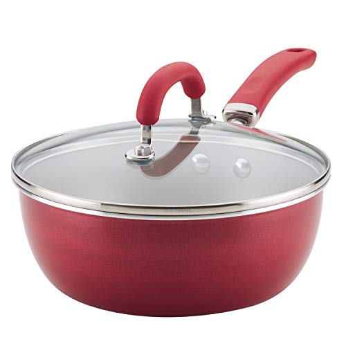 Rachael Ray Create Delicious Nonstick Saute/All Purpose Pan with Lid, 3 Quart, Red Shimmer