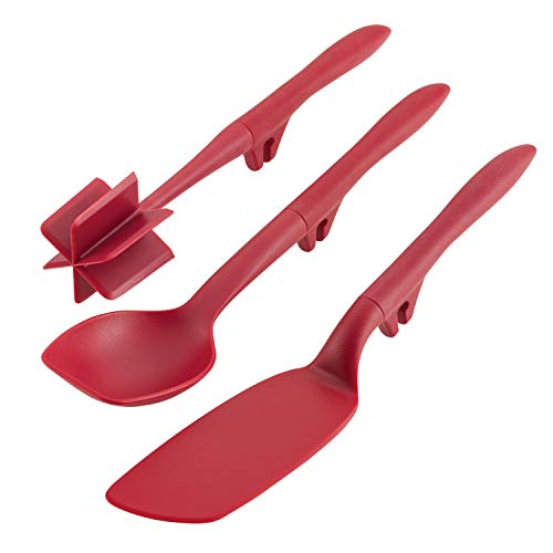 Rachael Ray Tools and Gadgets Lazy Crush & Chop, Flexi Turner, and Scraping Spoon Set / Cooking Utensils - 3 Piece, Red