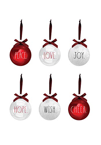 Rae Dunn Christmas Ornaments - Set of 6 Glass Balls