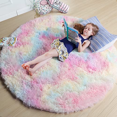 Rainbow Fluffy Rug for Kids, Soft Play Mat for Baby