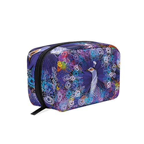 Rainbow Peacock Feathers Makeup Bag Travel Cosmetic Bag Train Case for Women