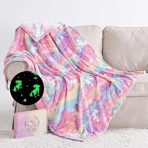 Rainbow Unicorn Glow in The Dark Throw Blanket