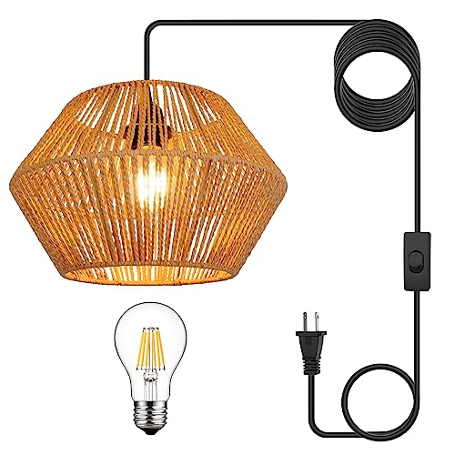 Rattan Hanging Lights with Plug in Cord