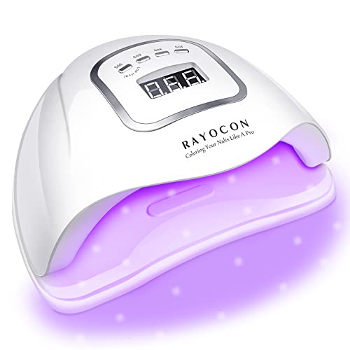RAYOCON UV LED Gel Nail Lamp,Professional 120W Light for Gel Polish Fast Curing with 45 Lamp Beads, Lightweight UV Nail Dryer for Salon Home, White