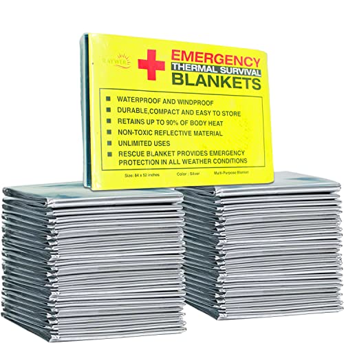 RAYWER Emergency Thermal Survival Blankets - 4 Pack