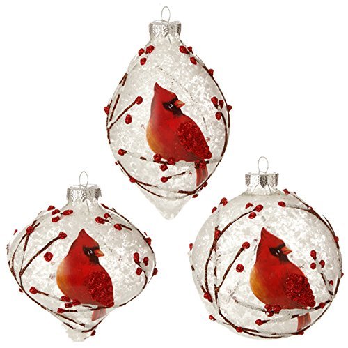 RAZ Imports - Graphic Woodland - 4" Snowy Cardinal Christmas Tree Ornaments - Set of 3