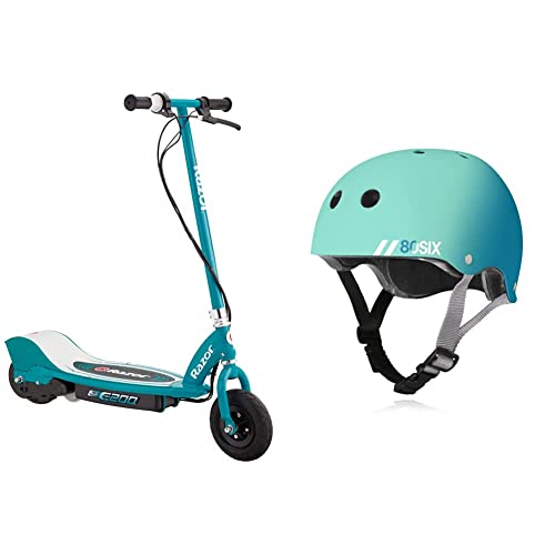 Razor E200 Electric Scooter - Teal, 37 x 16 x 42-Inch & 80Six Dual Certified Kids’ Bike, Skate, and Scooter Helmet, Surf Green Teal Fade, Small/Medium - Ages 8+