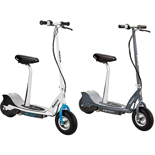 Razor E300S Seated Electric Scooter - 9%22 Air-Filled Tires, Removable Seat, Up to 15 mph and 10 Miles Range & E300S Seated Electric Scooter - Matte Gray 41 x 17 x 42-Inch