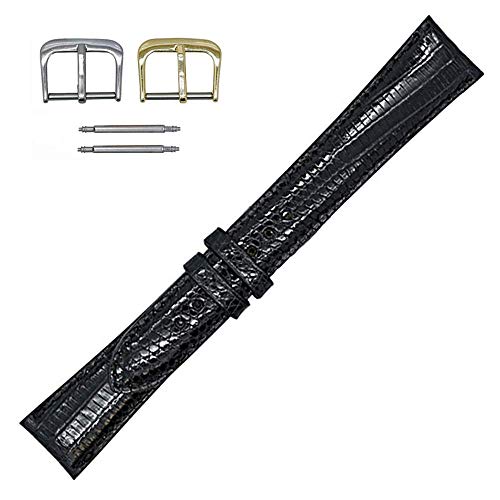 Real Leather Creations 17mm REGULAR Black Genuine Lizard Watch Strap Band