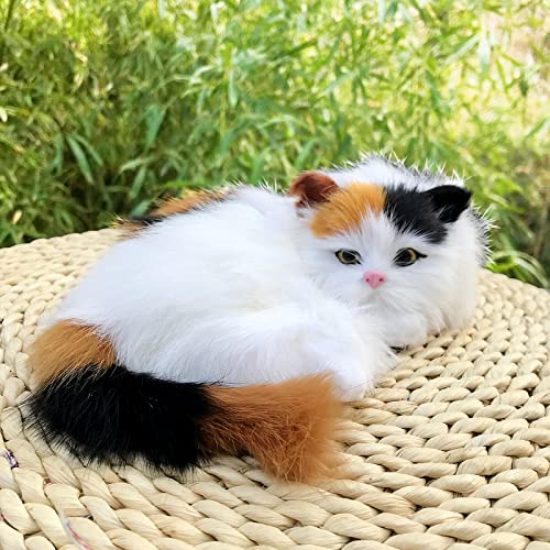 Realistic Furry Calico Cat Figurine