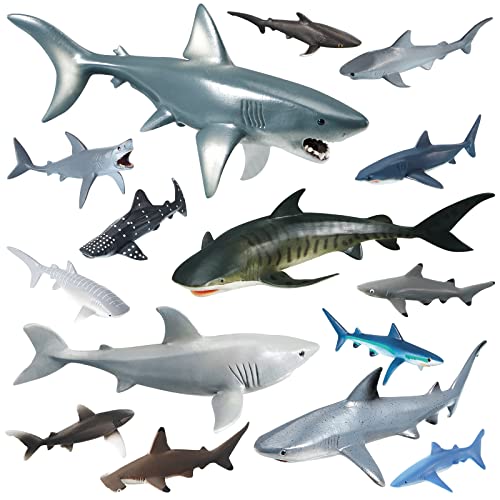 Realistic Shark Figurines for Kids - 15 Pcs Assorted Ocean Animal Toys
