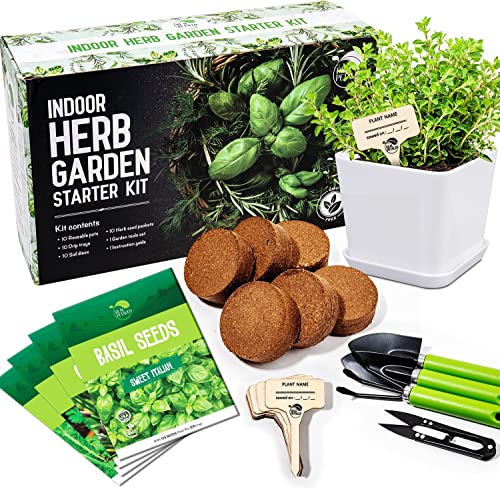 REALPELATED Indoor Herb Garden Kit - Window Herb Garden Kit with 10 Reusable Pots, Herbs, Drip Trays, Soil Discs
