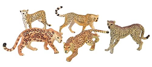 REALYUCAN 5PCS Cheetah Family Realistic Plastic Animals Figurines Miniature Cheetah Toy Animals Figure Playset Educational Toy Cake Toppers Christmas Birthday Gift for Kids Toddlers