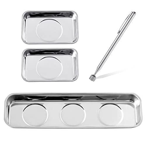 Rechabite 3 Pieces Magnetic Trays with 5LBs Telescoping Magnetic Pick-up Tool Set