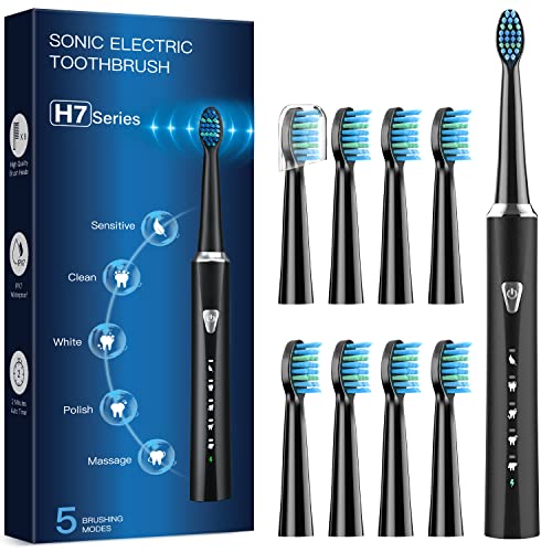 Rechargeable Sonic Toothbrush with 5 Brushing Modes and 8 Replacement Heads