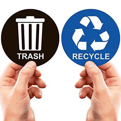 Recycle Sticker for Trash Can - Perfect Recycling Labels - 2 Pack - 5" by 5" Decal - Ideal Sign for Home / Office Refuse Bins - Suitable for Indoor / Outdoor Use - Blue for Recycling, Black for Trash