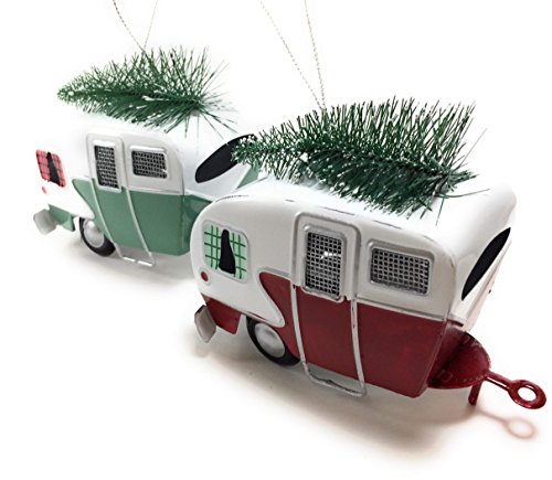 Red and Green Campers Holiday Ornaments