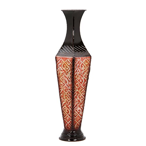 Red Black Embossed Metal Tall Floor Vase