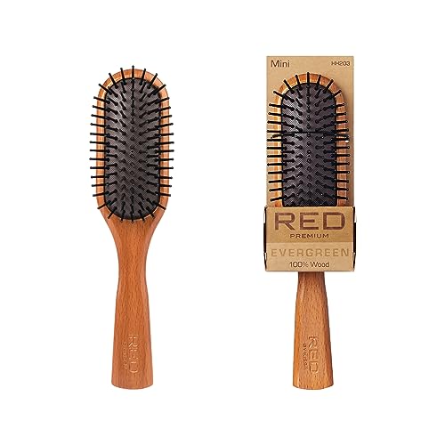 RED by Kiss Wooden Paddle Brush, Detangling Hair Brush, Long Bristles Beech-Wood Brush for Thick Curly Thin Long Short Wet Dry Hair, Long Lasting Shine (Mini)