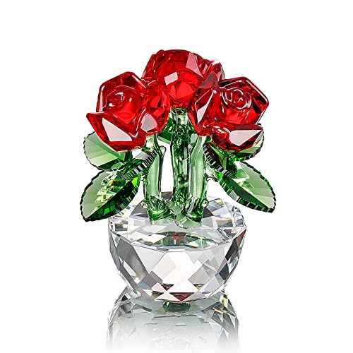 Red Crystal Rose Bouquet Flowers Figurines Ornament