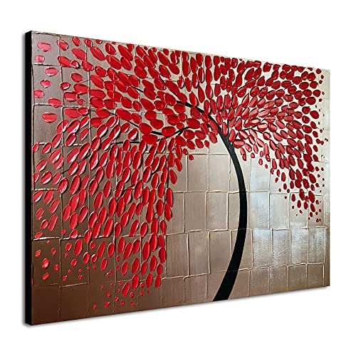 Red Flower Oil Paintings on Canvas Wall Art