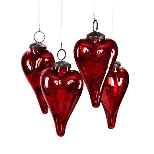 Red Glass Heart Ornaments for Holiday Decor