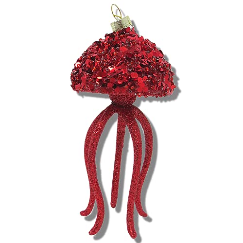 Red Glitter Glass Jellyfish Christmas Tree Ornament