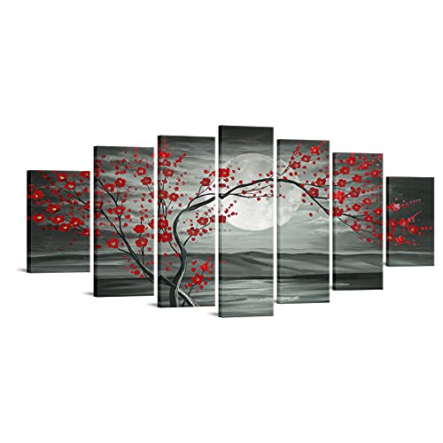 Red Plum Blooming Tree Canvas Wall Art