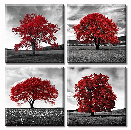 Red Tree Black and White Wall Art